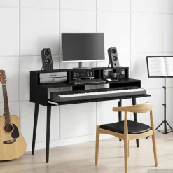 vidaXL studiobureau Zwart eiken 152 x 42,5 x 36 cm Bewerkt hout