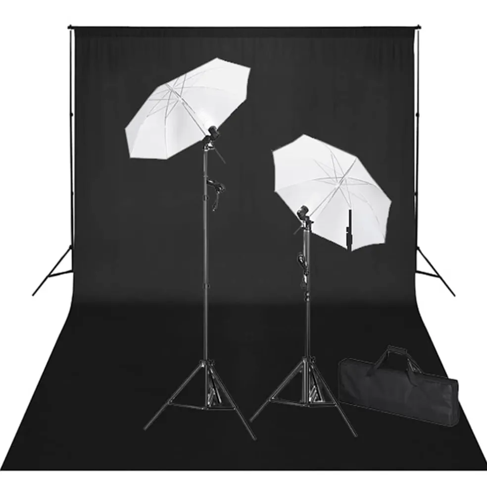 vidaXL Studioset met zwarte achtergrond en lampen 600x300 cm