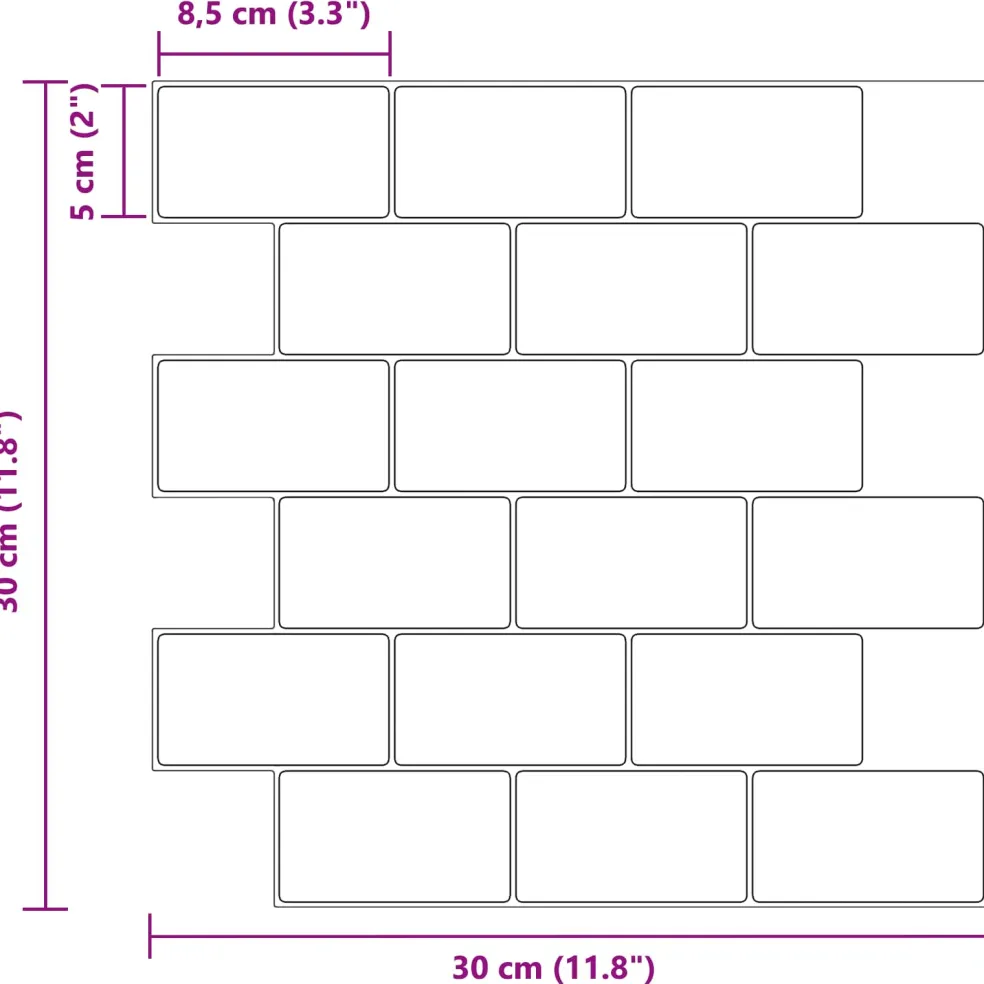 vidaXL Subway Tegel 10 st Wit Marmer 30 x 30 cm Polyurethaan en PET