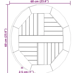 vidaXL Tafelblad rond 2,5 cm 60 cm massief teakhout