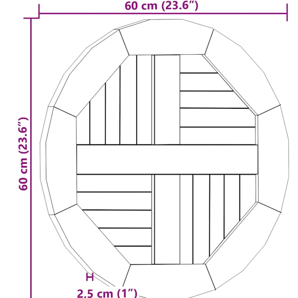 vidaXL Tafelblad rond 2,5 cm 60 cm massief teakhout