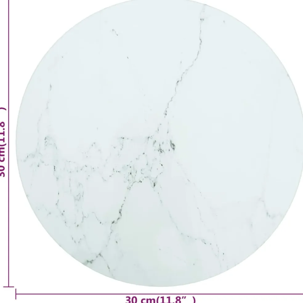 vidaXL Tafelblad Ø30x0,8 cm gehard glas met marmerontwerp wit