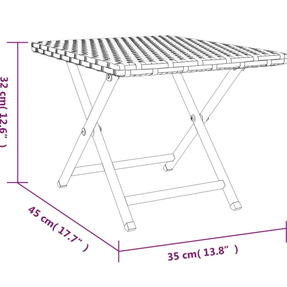 vidaXL Tafel inklapbaar 45x35x32 cm poly rattan grijs