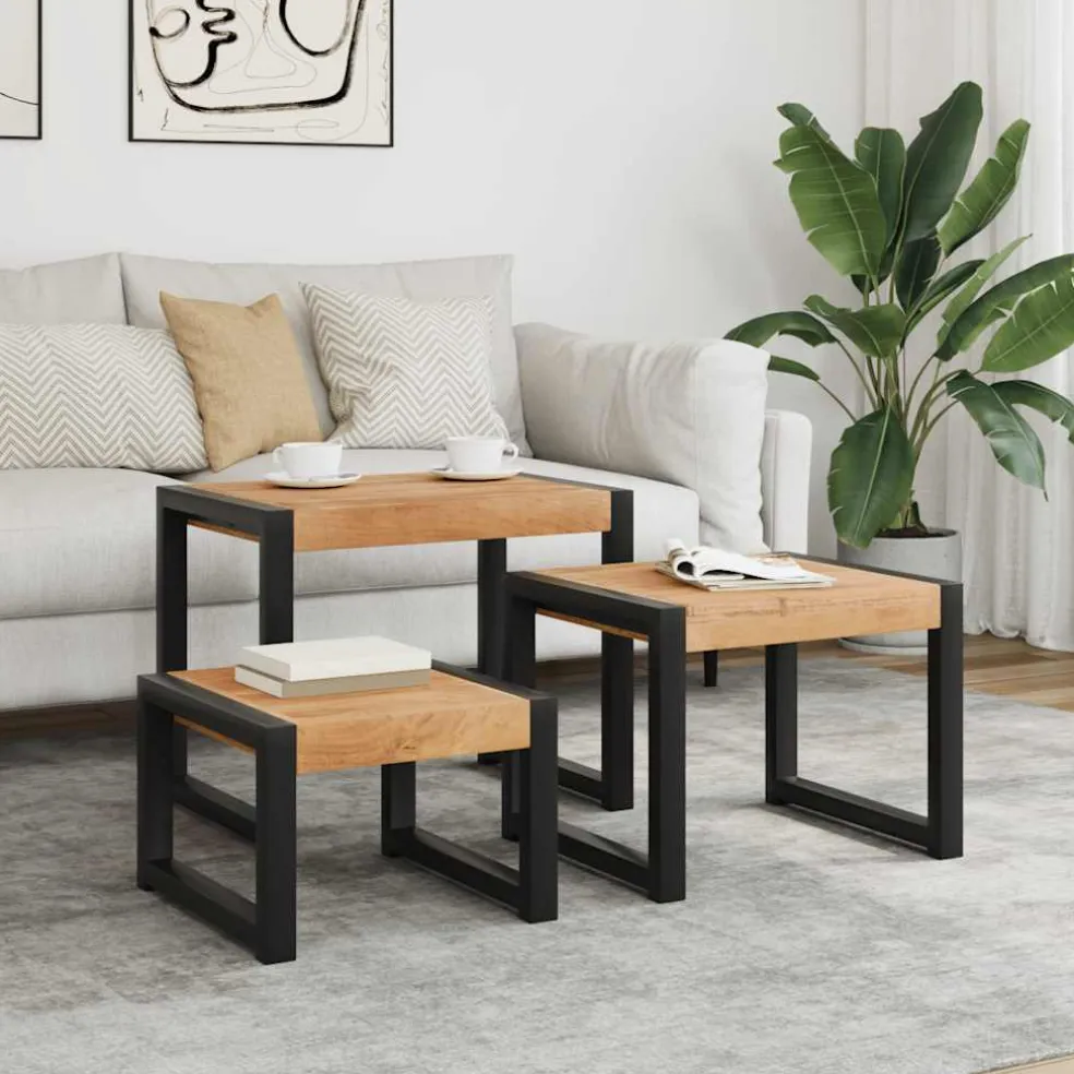 vidaXL Tafeltjesset 3 st massief hout