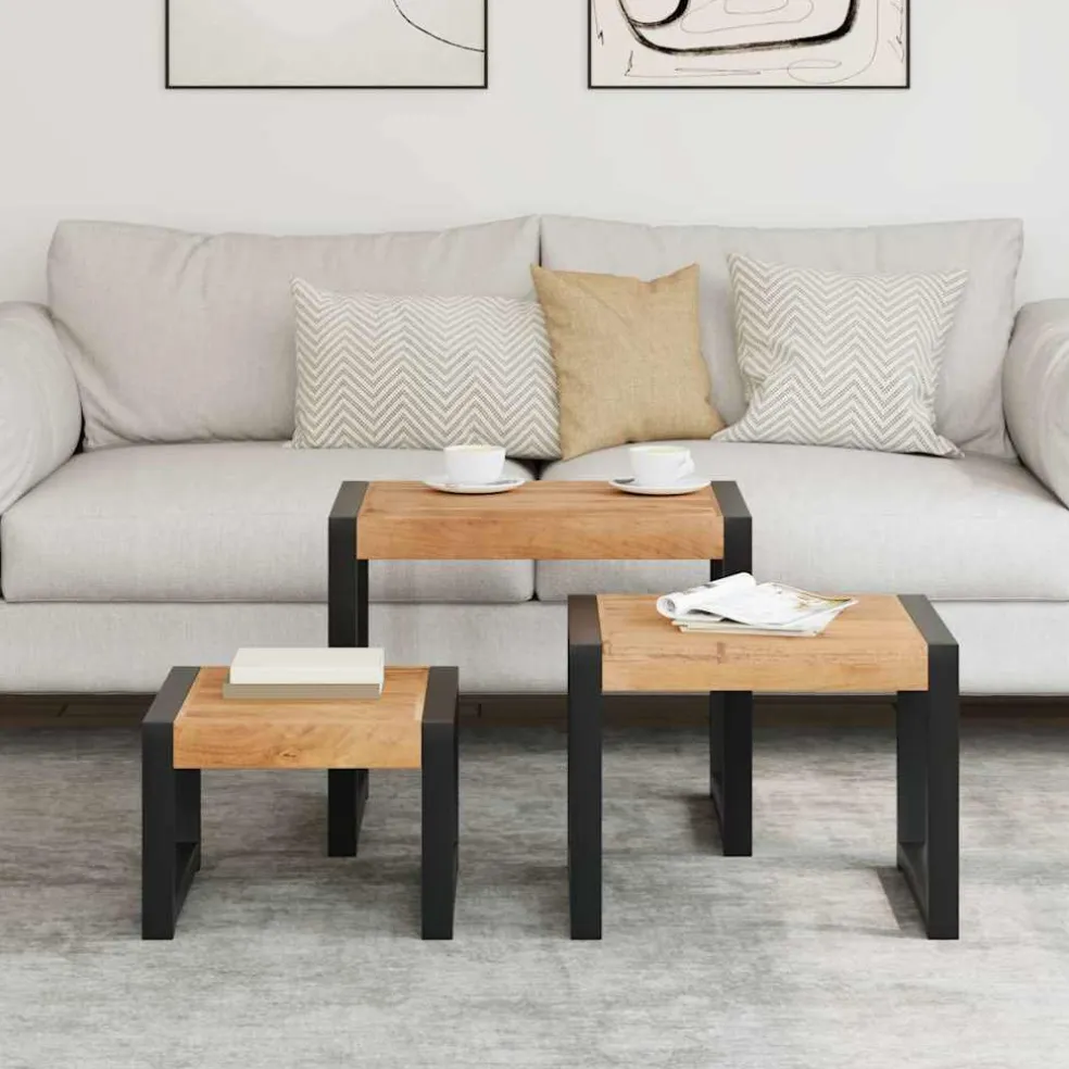 vidaXL Tafeltjesset 3 st massief hout