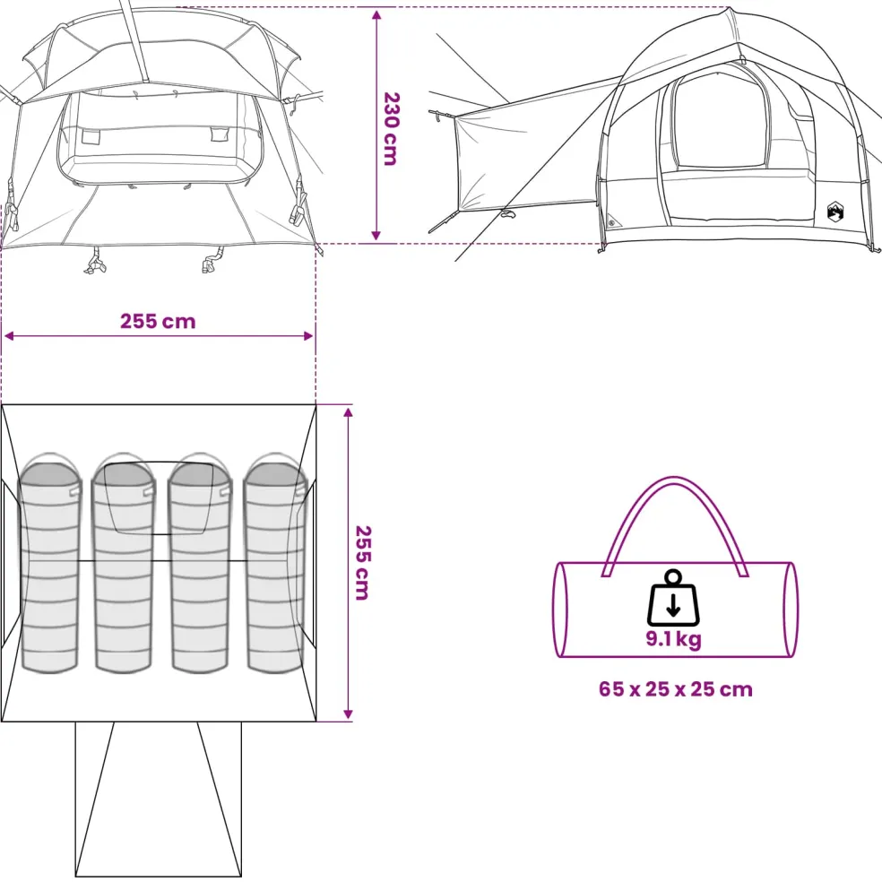 vidaXL Tailgate Tent met Regenfly Waterdicht 4-persoons Legergroen