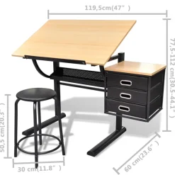 vidaXL Tekentafel met kastje + kruk