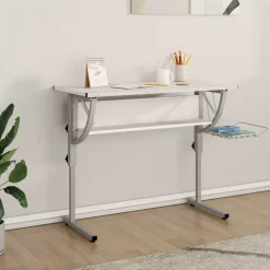 vidaXL Tekentafel 110x53x(58-87) cm bewerkt hout en staal wit/grijs