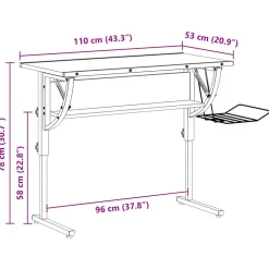 vidaXL Tekentafel 110x53x(58-87) cm bewerkt hout en staal wit/grijs
