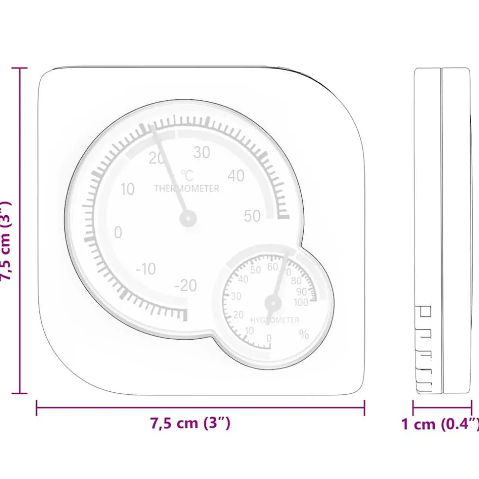 vidaXL Thermo Hygrometer Wit 7,5 x 7,5 x 1,2 cm ABS