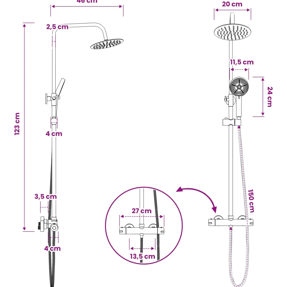 vidaXL Thermostatisch Douchesysteem Set Chroom RVS 201