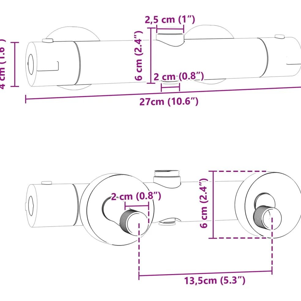 vidaXL Thermostatische douchemixer RVS 201 27 x 8 x 6 cm zilver