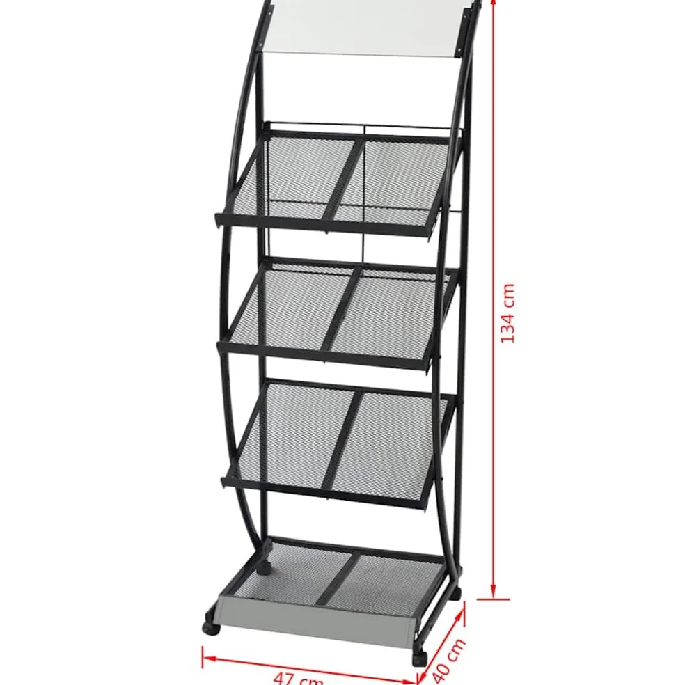 vidaXL Tijdschriftenrek zwart en wit 47x40x134 cm A4