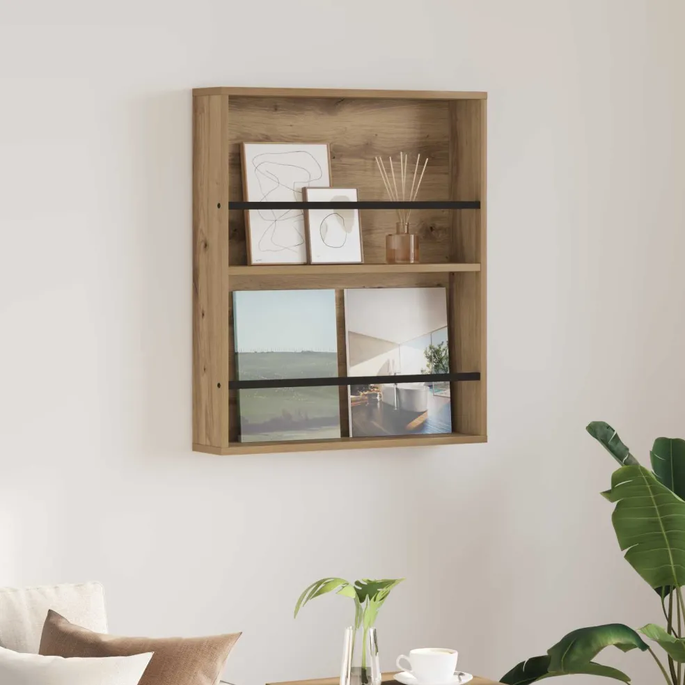 vidaXL Tijdschrift Rek Artisan Eiken 60 x 12 x 70 cm Bewerkt hout