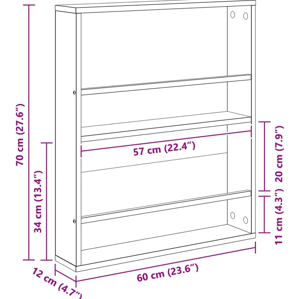 vidaXL Tijdschrift Rek Artisan Eiken 60 x 12 x 70 cm Bewerkt hout