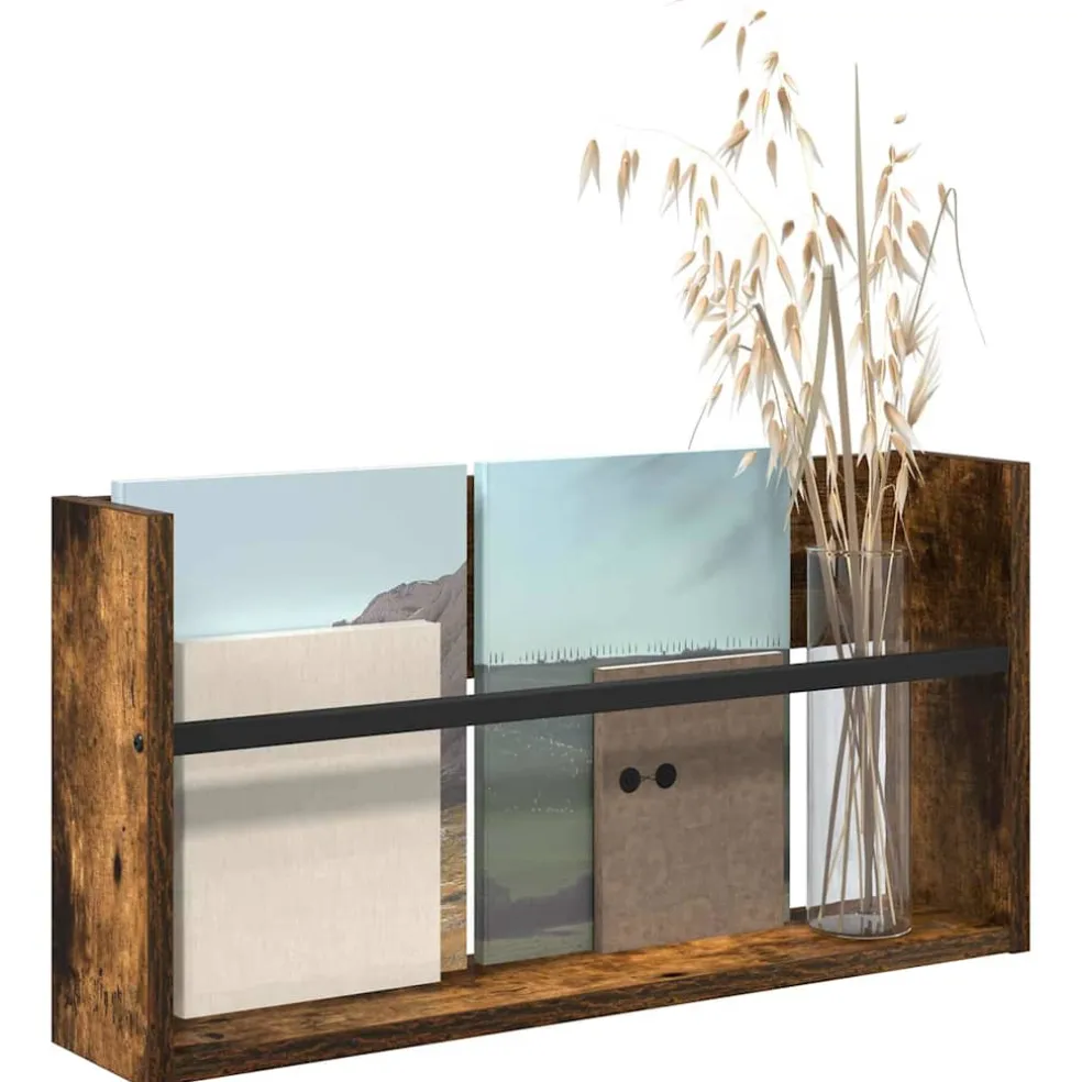 vidaXL Tijdschrift Rek Gerookt eiken 60 x 12 x 30 cm Bewerkt hout