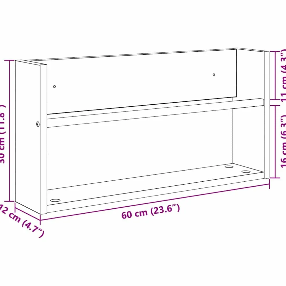 vidaXL Tijdschrift Rek Grijs Sonoma 60 x 12 x 30 cm Bewerkt hout