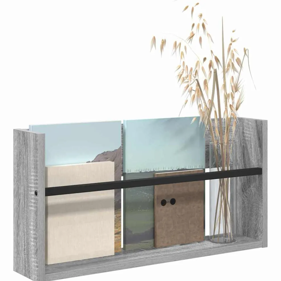 vidaXL Tijdschrift Rek Grijs Sonoma 60 x 12 x 30 cm Bewerkt hout