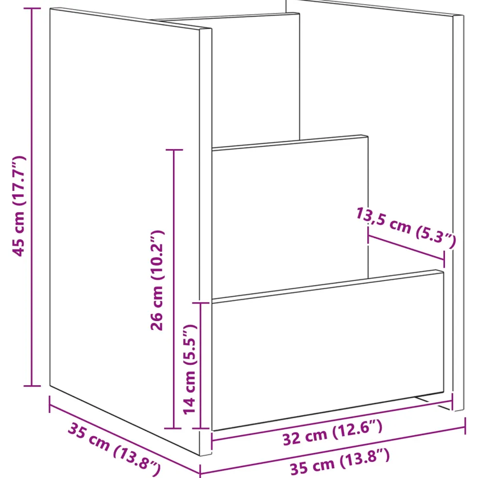 vidaXL Tijdschrift Rek Grijs Sonoma 35 x 35 x 45 cm Bewerkt hout