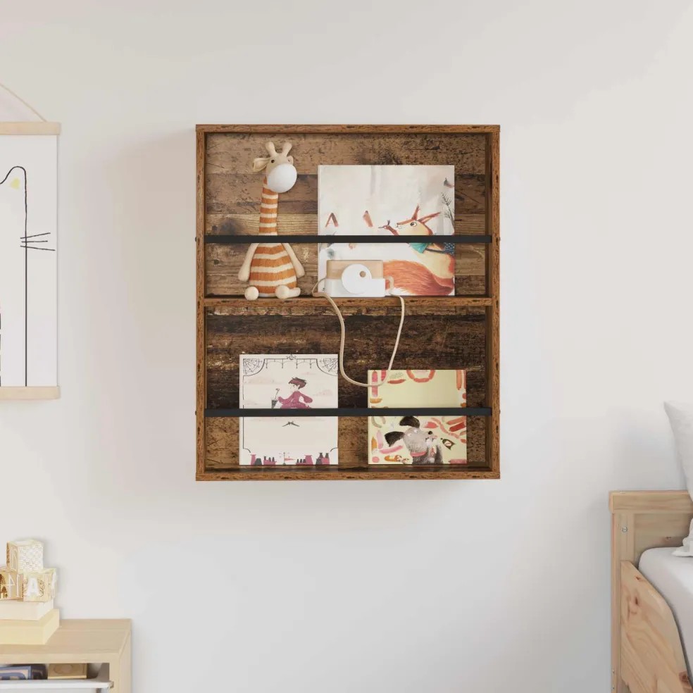 vidaXL Tijdschrift Rek met plank Oudhout 60 x 12 x 70 cm Bewerkt hout