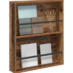 vidaXL Tijdschrift Rek met plank Oudhout 60 x 12 x 70 cm Bewerkt hout