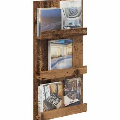 vidaXL Tijdschrift Rek met plank Oudhout 51 x 11 x 102 cm Bewerkt hout