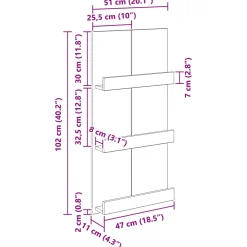 vidaXL Tijdschrift Rek met plank Oudhout 51 x 11 x 102 cm Bewerkt hout