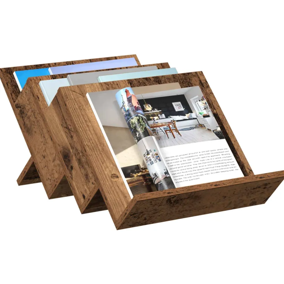 vidaXL Tijdschrift Rek Oudhout 53 x 40 x 28,5 cm Bewerkt hout