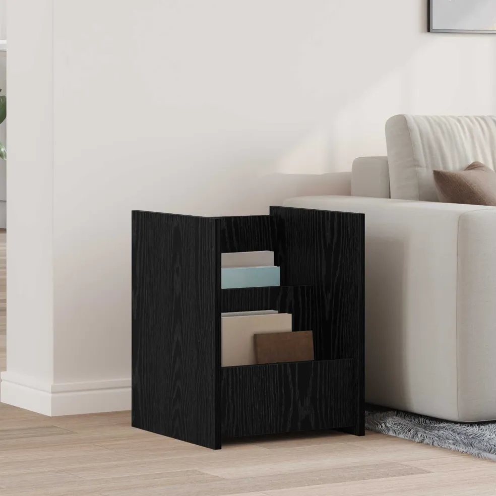 vidaXL Tijdschrift Rek Zwart Eiken 35 x 35 x 45 cm Bewerkt hout