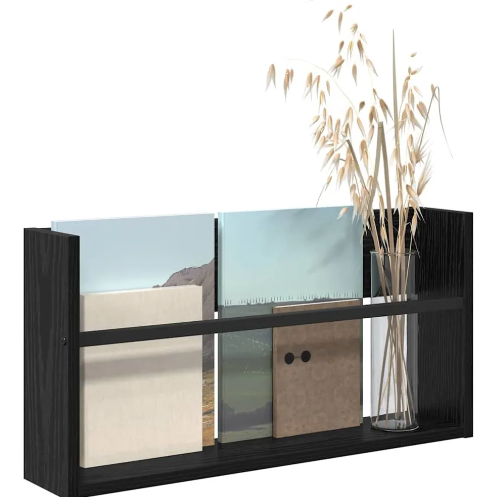 vidaXL Tijdschrift Rek Zwart Eiken 60 x 12 x 30 cm Bewerkt hout