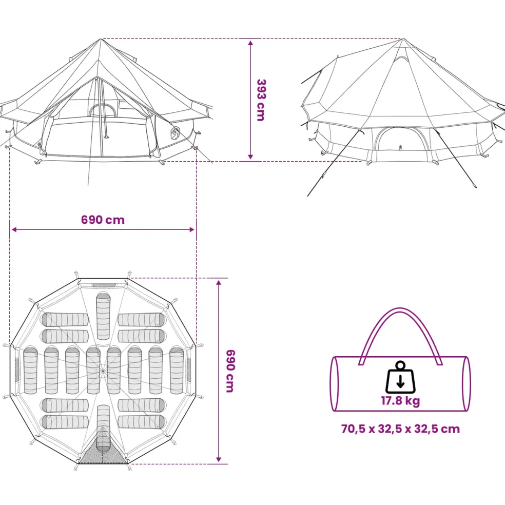 vidaXL Tipi Tent 18-persoons Legergroen Polyester en staal