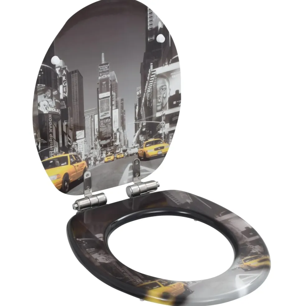 vidaXL Toiletbrillen 2 st met soft-close deksels MDF New York ontwerp