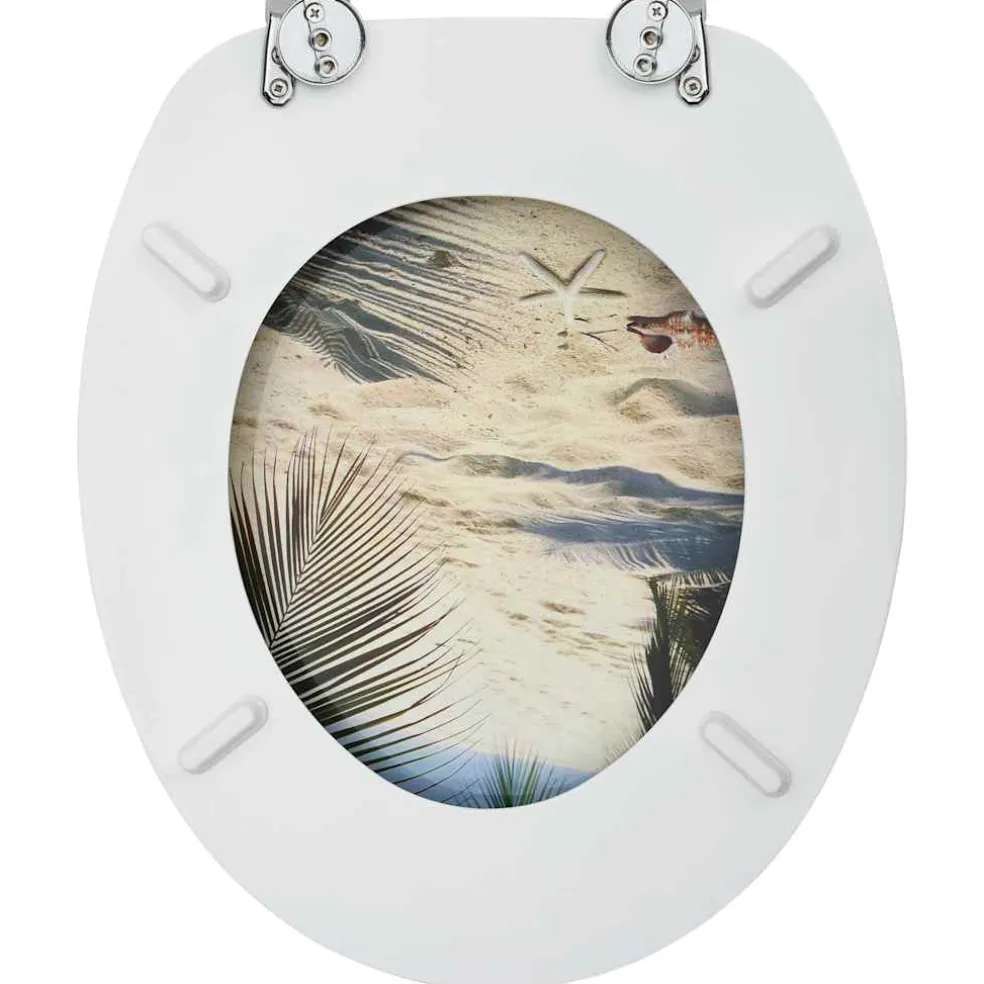 vidaXL Toiletbril met deksel strand MDF