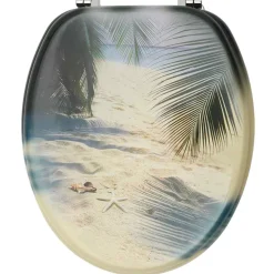 vidaXL Toiletbril met deksel strand MDF