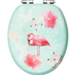 vidaXL Toiletbril met soft-close deksel flamingo MDF