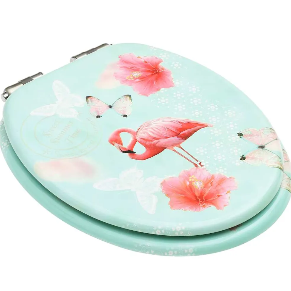 vidaXL Toiletbril met soft-close deksel flamingo MDF