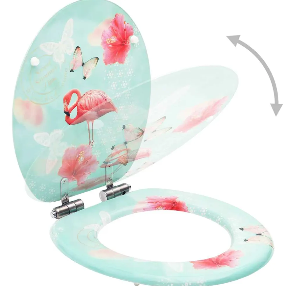 vidaXL Toiletbril met soft-close deksel flamingo MDF