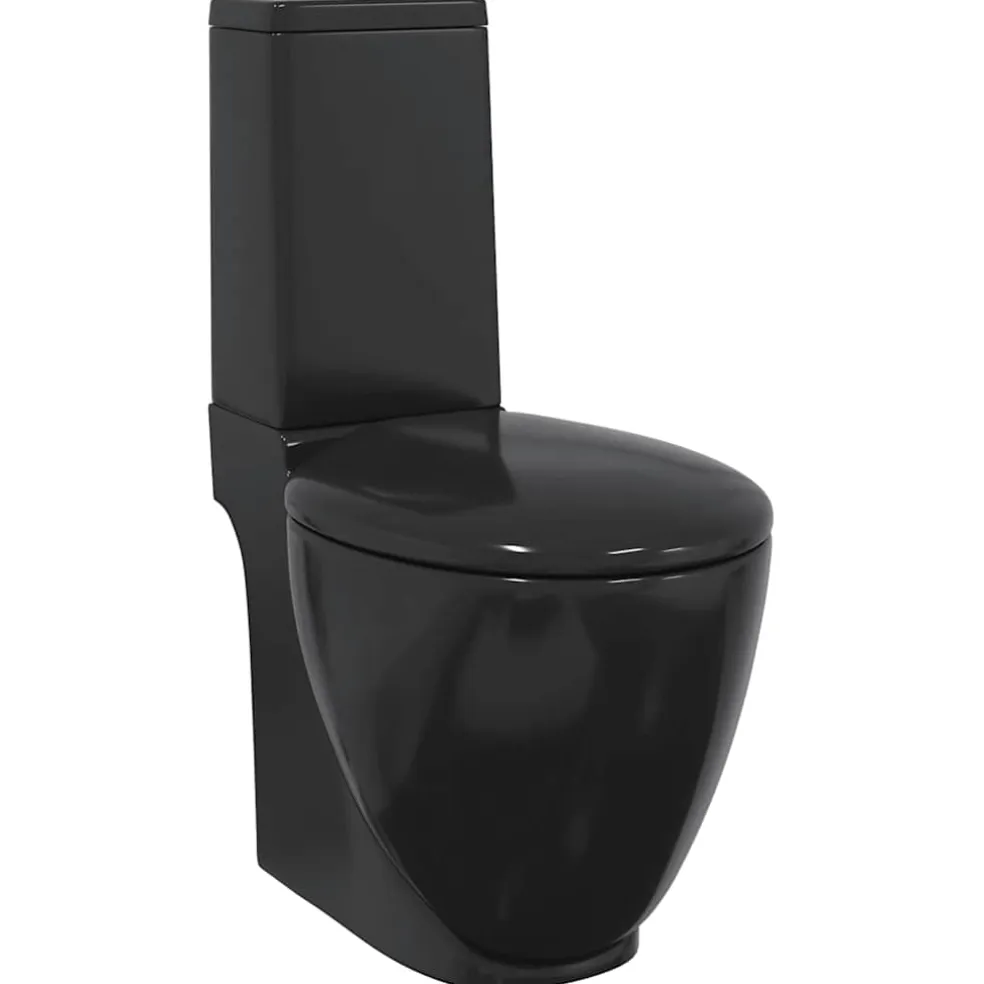 vidaXL Toilet met afvoer achter keramiek zwart