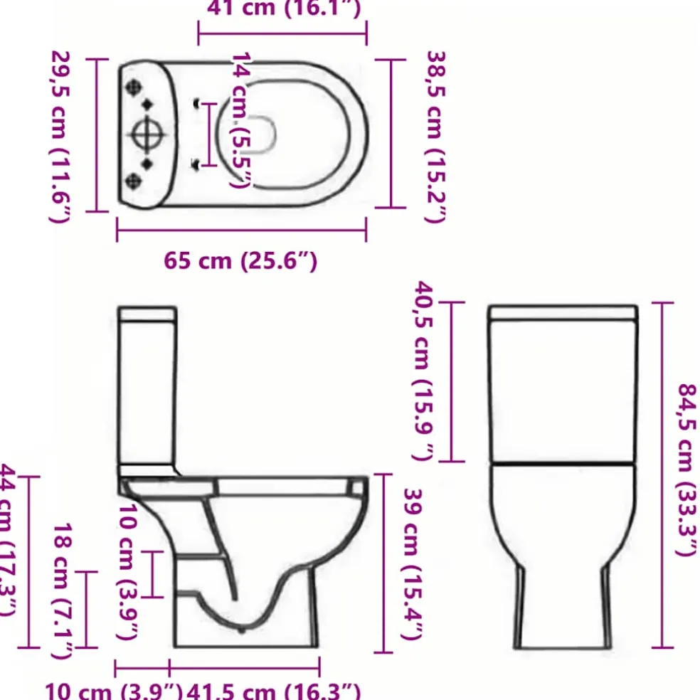 vidaXL Toilet met afvoer achter keramiek zwart