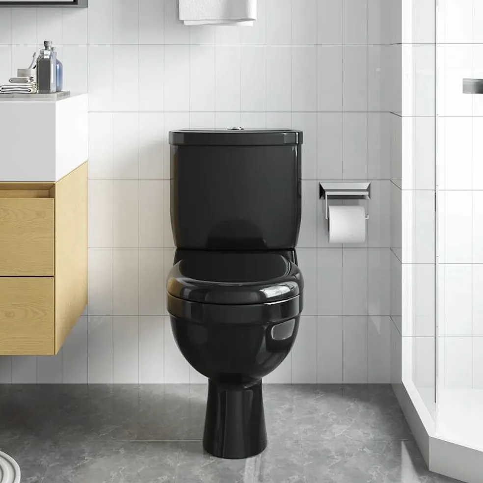 vidaXL Toilet met stortbak zwart