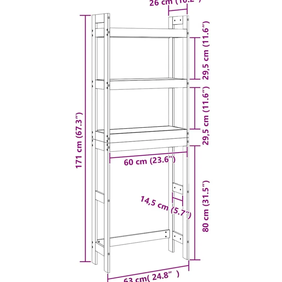 vidaXL Toiletrek 63x26x171 cm massief grenenhout honingbruin