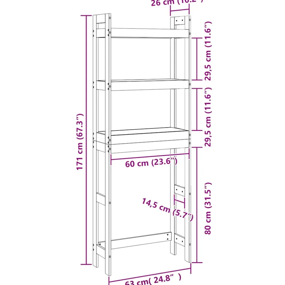 vidaXL Toiletrek 63x26x171 cm massief grenenhout