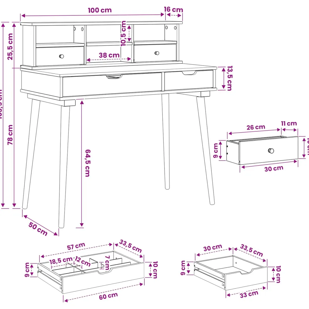 vidaXL Toilettafel Set FAUSKE 2 st Wit 100 x 50 x 103,5 cm