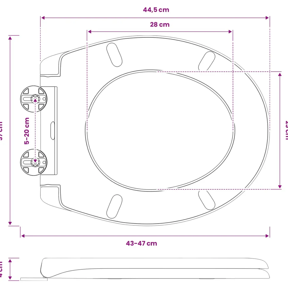 vidaXL Toiletzitting Antraciet 47 x 37 x 4 cm Duroplast