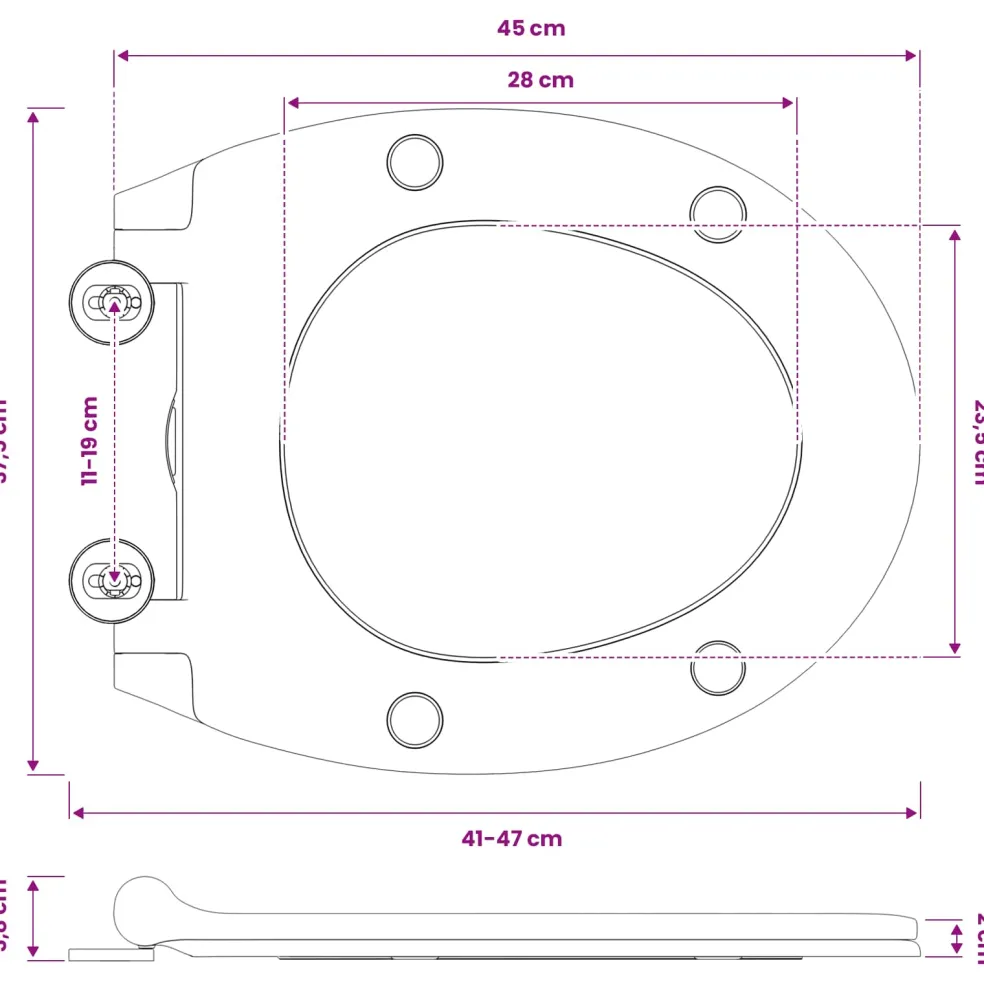 vidaXL Toiletzitting Grijs 45,5 x 37,5 x 3,8 cm Duroplast