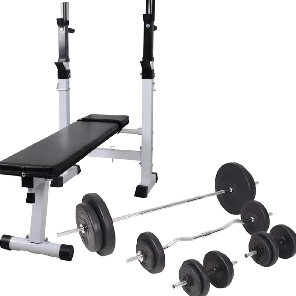 vidaXL Trainingsbank met gewichtenrek en halterset 90 kg