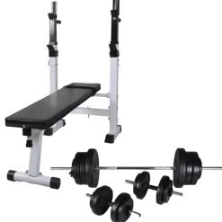 vidaXL Trainingsbank met gewichtenrek en halterset 60,5 kg
