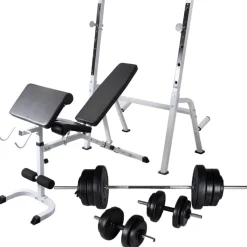 vidaXL Trainingsbank met gewichtenrek en halterset 60,5 kg