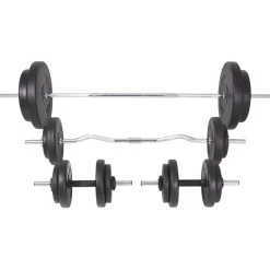 vidaXL Trainingsbank met gewichtenrek en halterset 90 kg