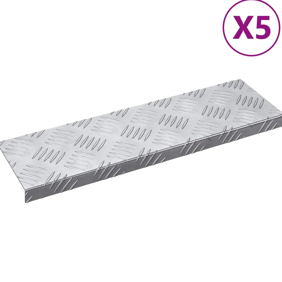 vidaXL Trapmatten 5 st 60 x 18 x 2,5 cm Zilver Aluminium Rechthoekig